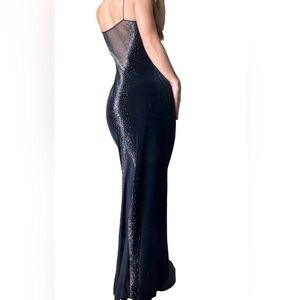 Vintage Elegant Beaded Sheer Black Formal Evening Dress